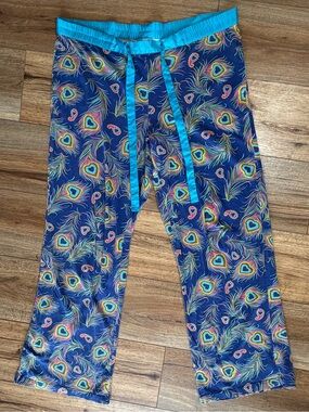 Nick & Nora Peacock Feathers & Hearts lounge comfy Pajama Bottoms